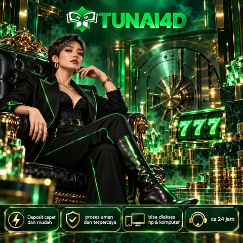 Ilustrasi TUNAI4D bertema hijau dan emas